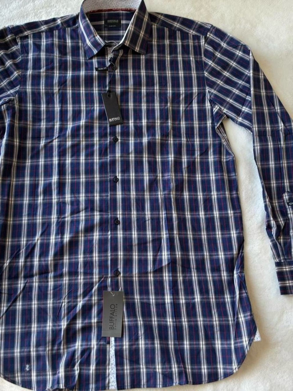 Buffalo David Bitton Navy, White & Red Plaid Button-Down Shirt